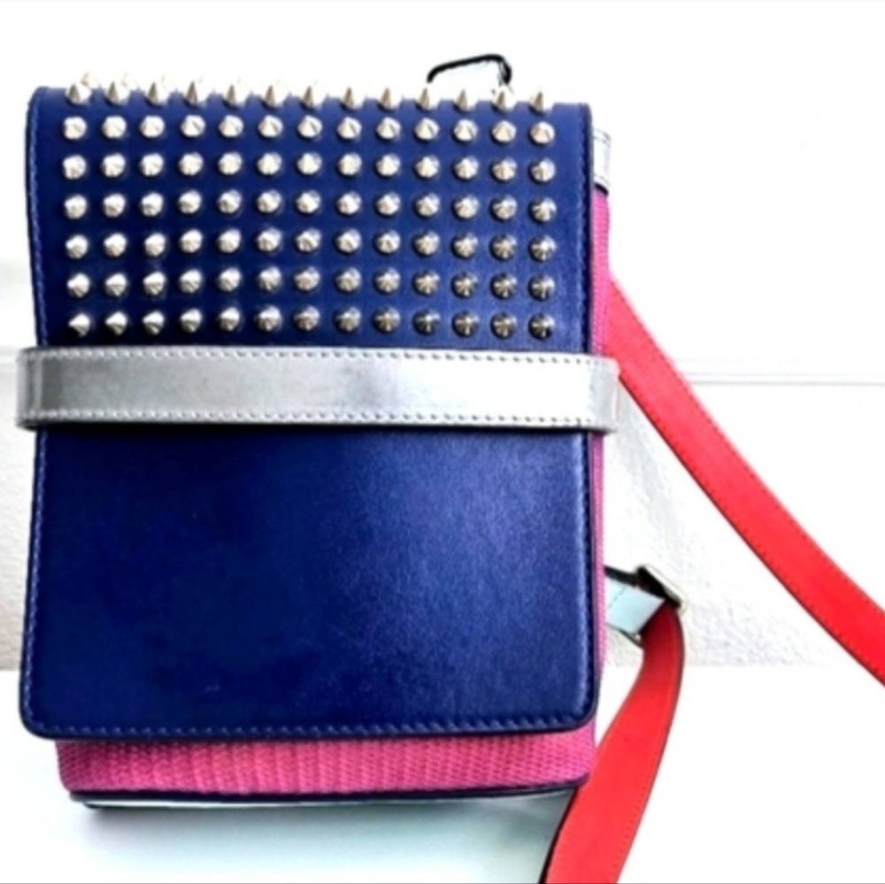 Christian Louboutin Blue & Pink Studded Multicolor Benech Crossbody Bag
